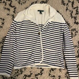 Navy blue and white striped cardigan